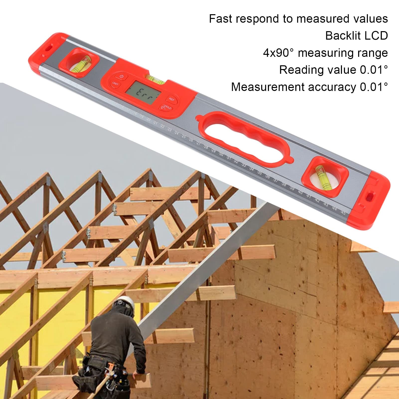 Livello Digitale, Livello Intelligente Professionale con Display LCD retroilluminato, Campo di Misurazione 4x90° 2x180° in Lega di Alluminio Goniometro Elettronico (Rosso)
