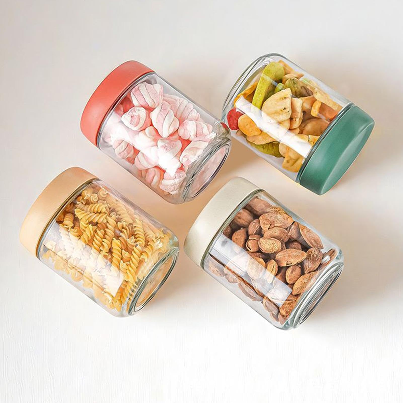 Lot de 4 bocaux à avoine de nuit avec couvercles hermétiques – Pots en verre de 450 ml pour céréales, yaourts, fruits et pudding au chia – Bocaux à large ouverture pour la préparation des repas et le