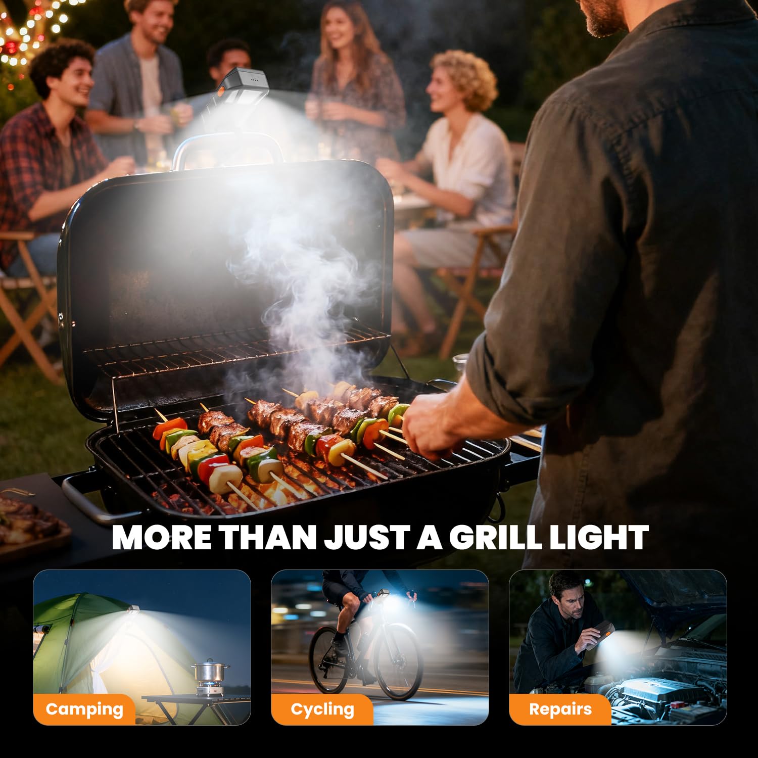 Grilllicht, Coinicxcel Wiederaufladbare 160°Breitere Strahl-Grilllichter für Outdoor-Grill IP54 mit 4 LEDs 20H Laufzeit Auto On/Off BBQ LED-Licht für Blackstone für Weber Grillzubehör Männer Geschenke