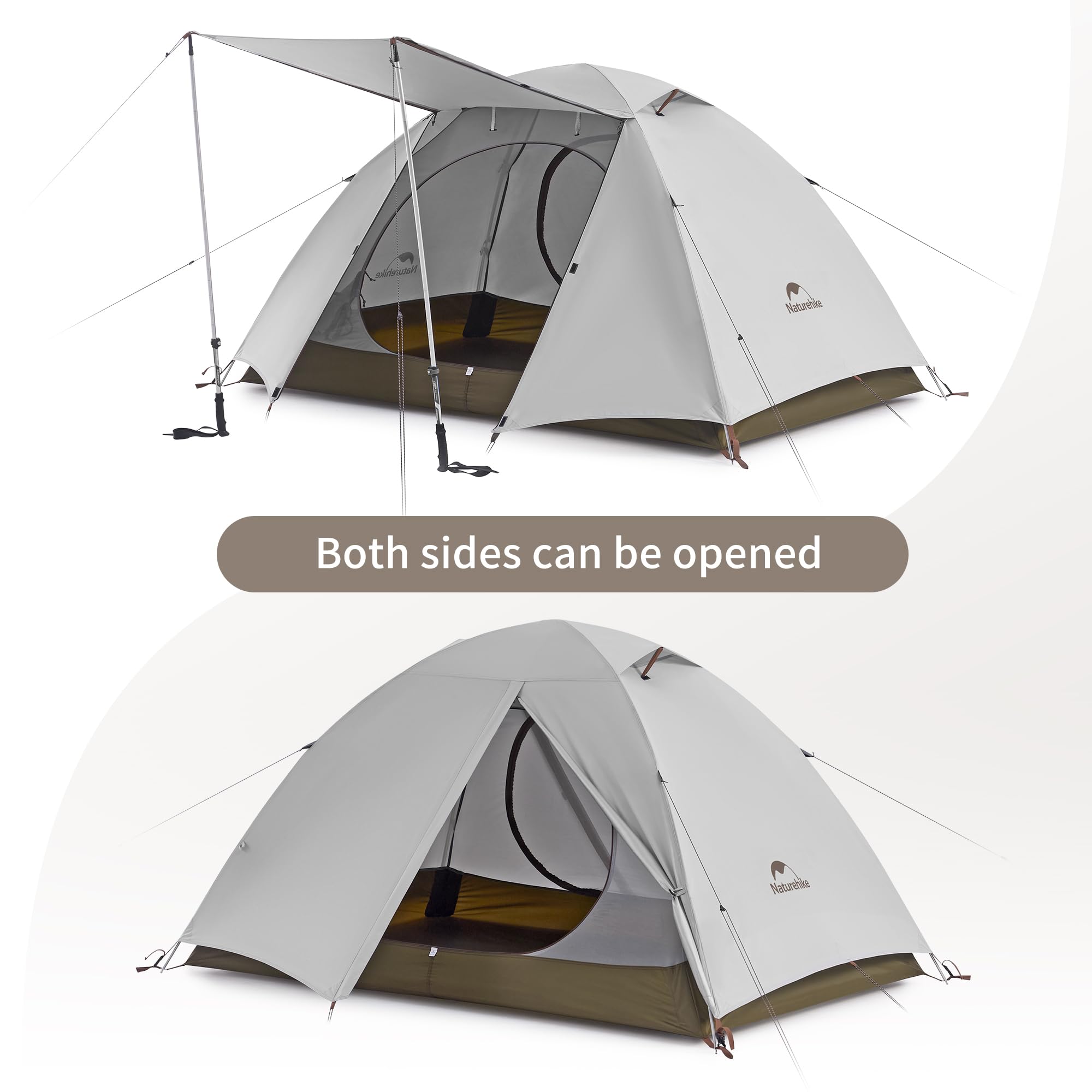 Naturehike Cloud Creek Tienda de campaña ultraligera 7001 para 2/3 personas, protección solar de aluminio y resistente al agua, para mochileros, senderismo, aventuras al aire libre (gris/2 personas)