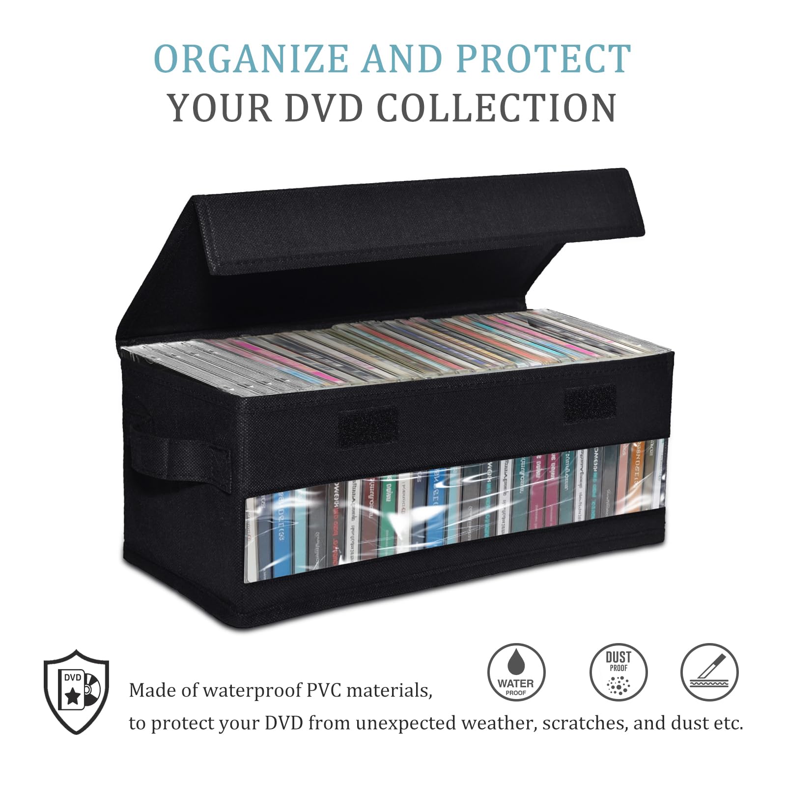 CCidea Cajas de almacenamiento para CD/DVD, paquete de 4 cajas de almacenamiento para CD, soportes de disco duraderos de 14 x 5.9 x 5.3 pulgadas con tapas, capacidad para hasta 32 CD en estuches