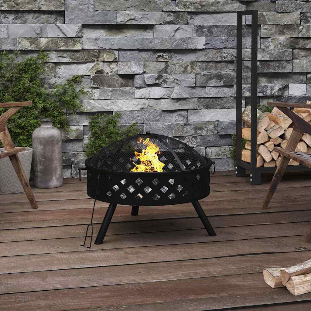 Feuerschale aus Stahl mit Schürhaken 58 cm Durchmesser XXL Feuerstelle für Garten Terrasse inklusive Funkenschutz und praktischem Tragegriff für gemütliche Wärme und Flammen