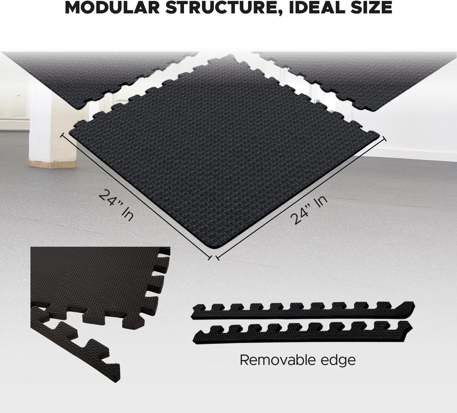 Puzzle Exercise Mat, Set of 24 Foam interlocking floor tiles, Protective Flooring, Interlocking Foam Floor, Non-Slip Tiles for Fitness Equipment Workout Cushion and Floor Protection (6 Set of 24x24in)