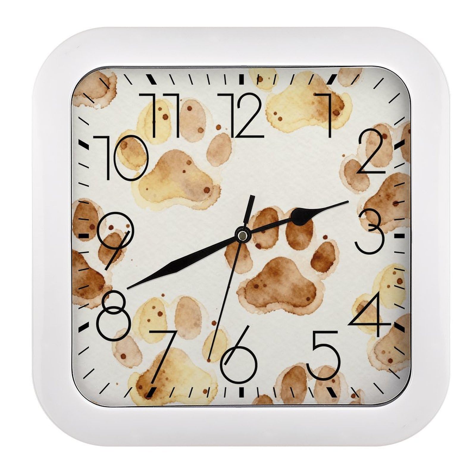 LZQPOEAS Dog Paw Print Square Wall Clock, 10.2 Inch Battery Operated Silent Non-Ticking Wall Clock, Square Analog Decorative Clock for Home Wall Art, Living Room, Bedroom, and Office