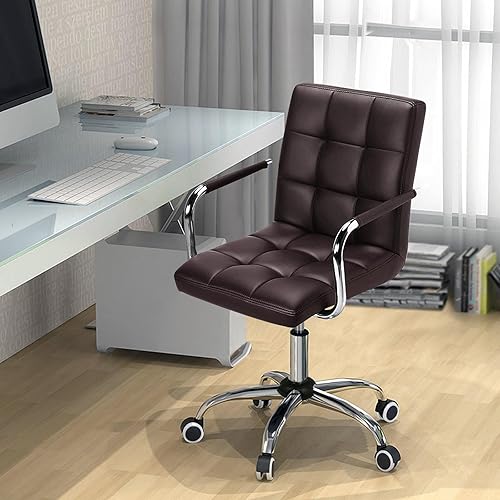 Miniatura 8 de Yaheetech Silla de Escritorio de Tareas de Cuero PU con Respaldo Medio, Silla Giratoria Moderna y Ajustable para Oficina en Casa con Ruedas Suaves,
