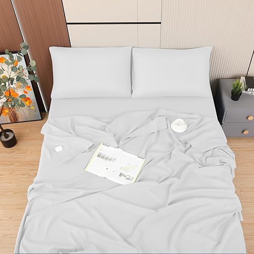 Miniatura 7 de Toodou Las sábanas bajeras de tamaño individual de color blanco tienen un tacto suave y sedoso, transpirable, resistente a las arrugas y a la