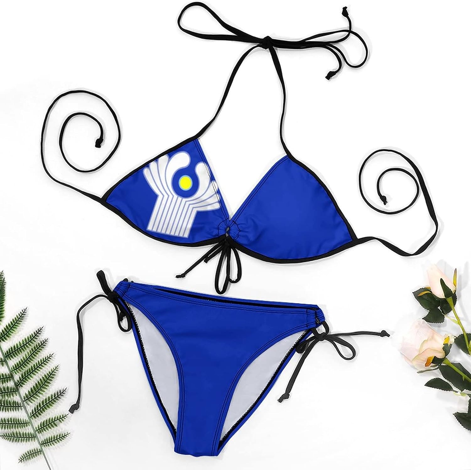 National Association of Independent States Flag Bikini Sets for Women Sexy Swimwear Halter String Tie Side Triangle BikiniM Two Piece Swimsuit