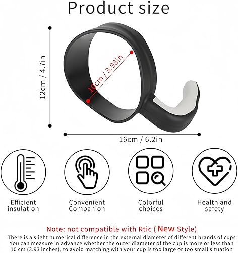 Miniatura 3 de Mango de vaso de 30 onzas, antideslizante para vasos de acero inoxidable, adecuado para trail, Sic, Yeti, Ozark y más tazas de 30 onzas (negro)