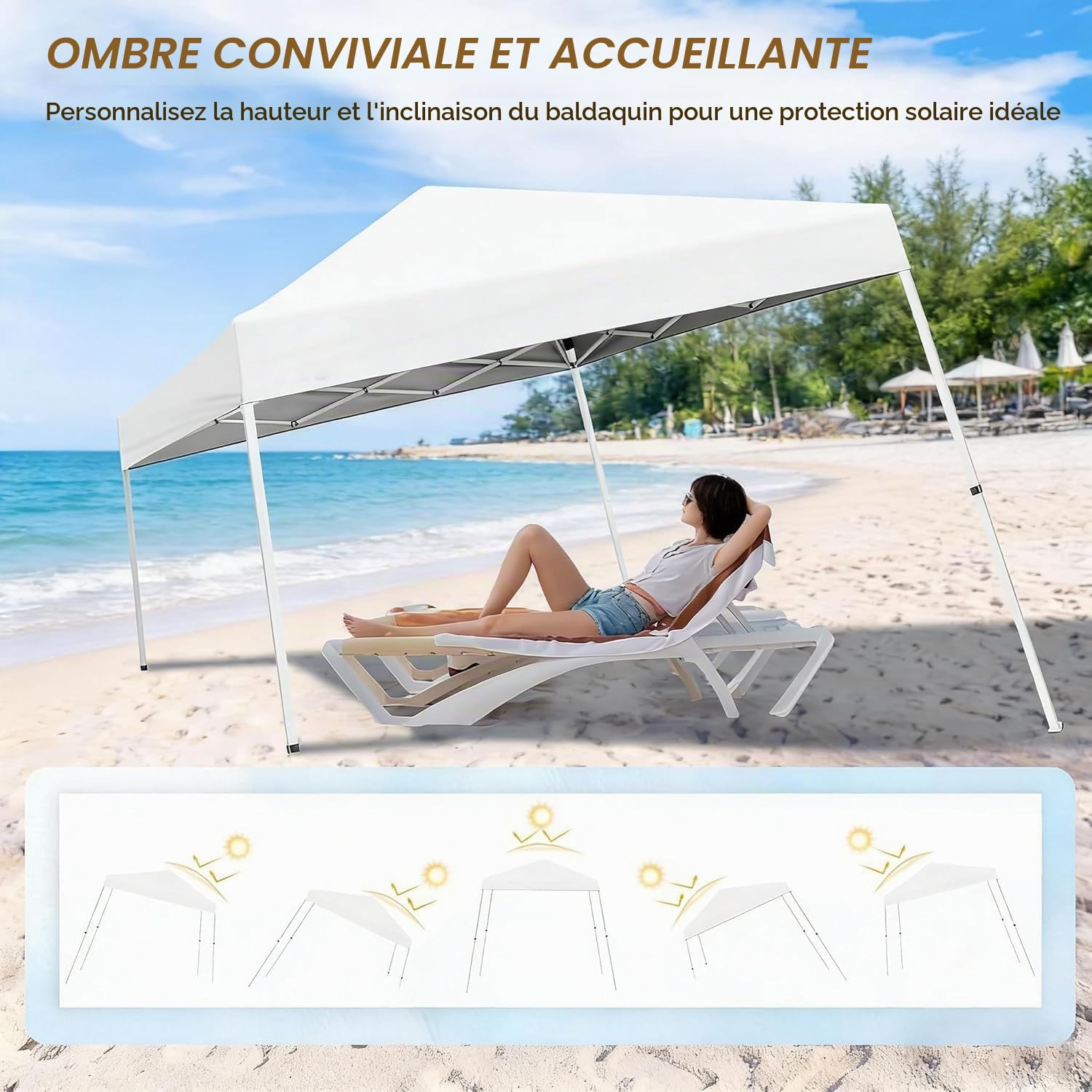 Garvee Tonnelle de Jardin Extérieur 3x3m Tente Pliante de Jardin | Rapide à Installer Auvent Pliable pour Camping, Festival, Plage, Jardins Inclus Sac de Transport, Blanche