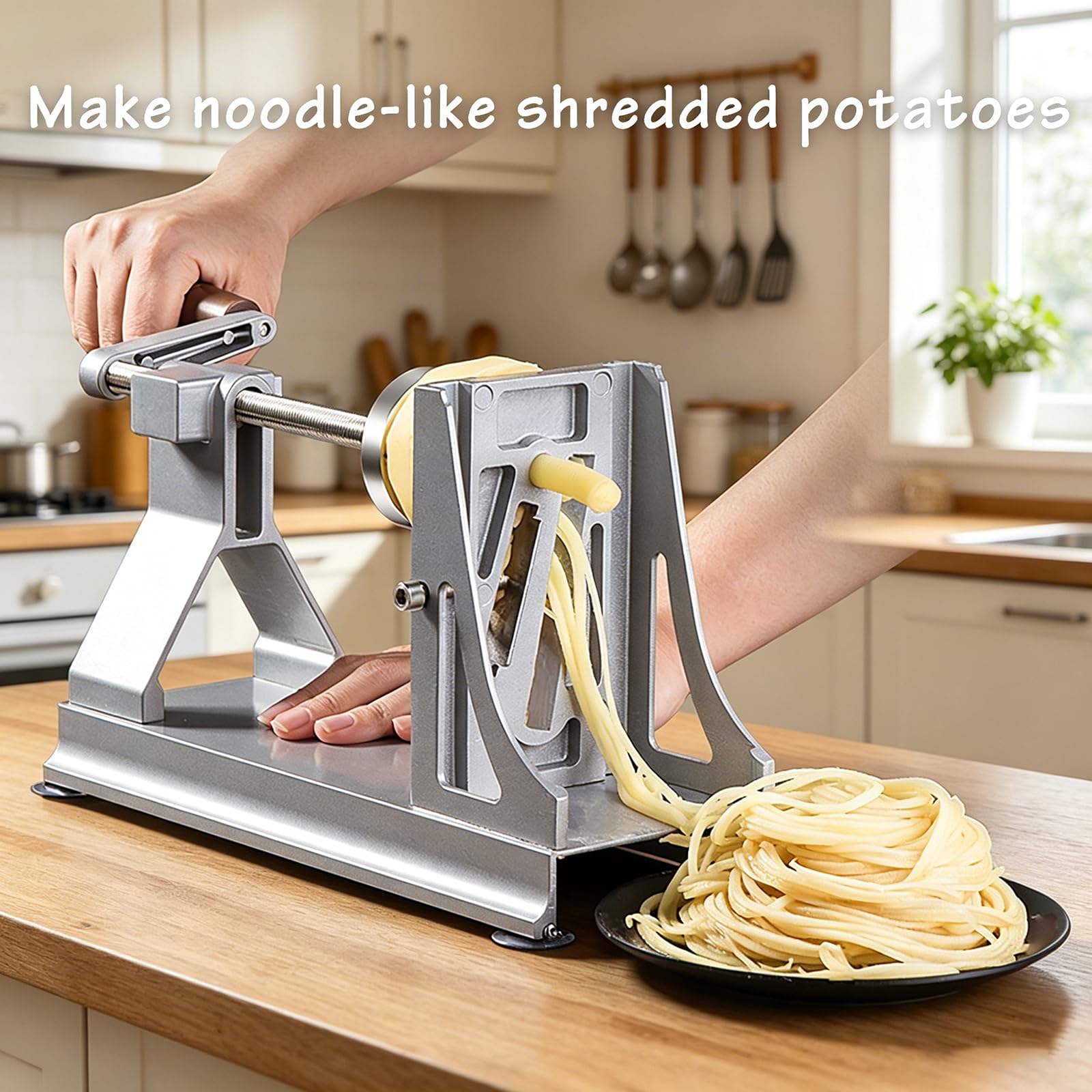 Affettatrice per patate con 3 lame, fissaggio antiscivolo, manico comodo per sminuzzare e affettare facilmente, ideale per l'uso in cucina familiare