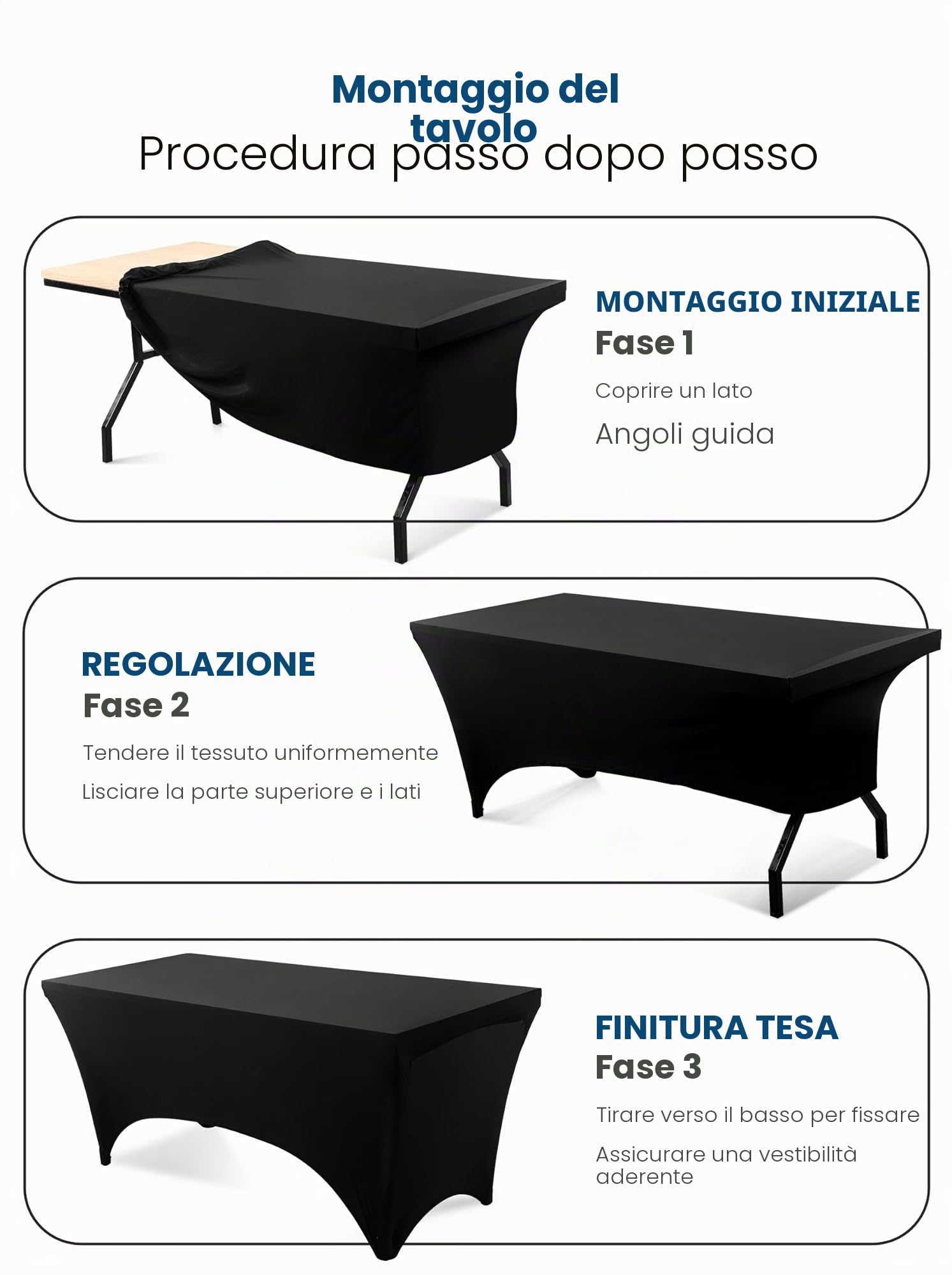 Utopia Kitchen Tovaglia Estensibile [6 Piedi, 183 cm] Copritavolo in Poliestere e Spandex - Lavabile in Lavatrice e Resistente alle Pieghe per Eventi e Feste (Confezione da 2, Nero)