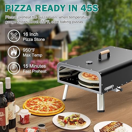 Miniatura 2 de NAIZEA Horno de pizza para uso en interiores y exteriores, horno de pizza de gas de 16 pulgadas para exteriores, propano, horno de pizza portátil