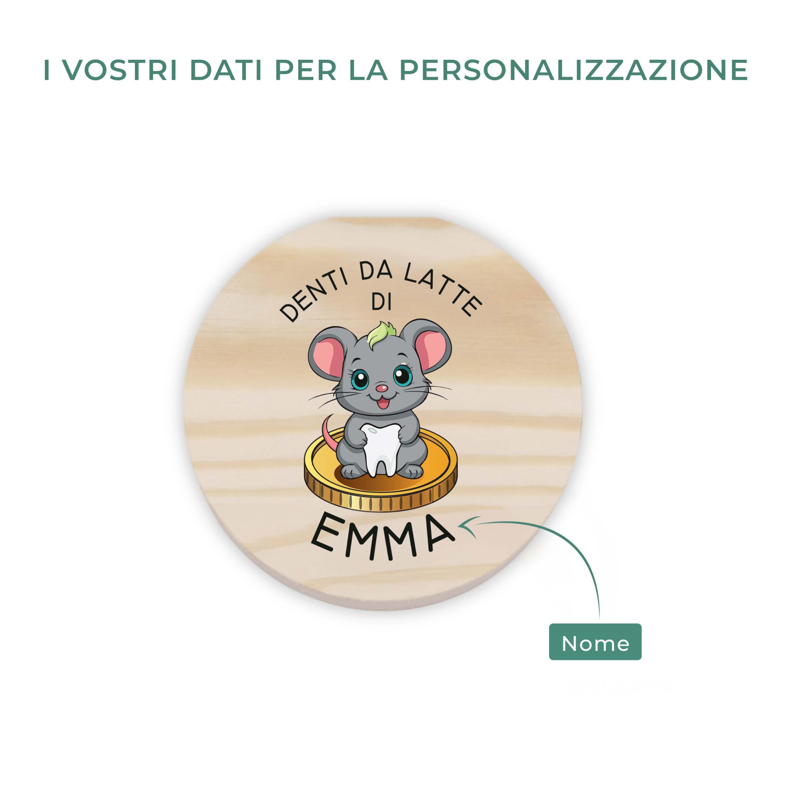 LAUBLUST Scatolina dei dentini personalizzata con nome – Scatola in legno con il topolino dei denti | Regalo per bambini e bambine – Scatola per denti da latte con pinzetta – Ricordo d’infanzia