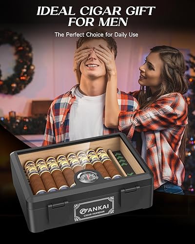 Miniatura 7 de Humidor de puros, caja de cigarros con tapa de vidrio completo con humidificador e higrómetro, caja de cigarros a prueba de caídas, caja de