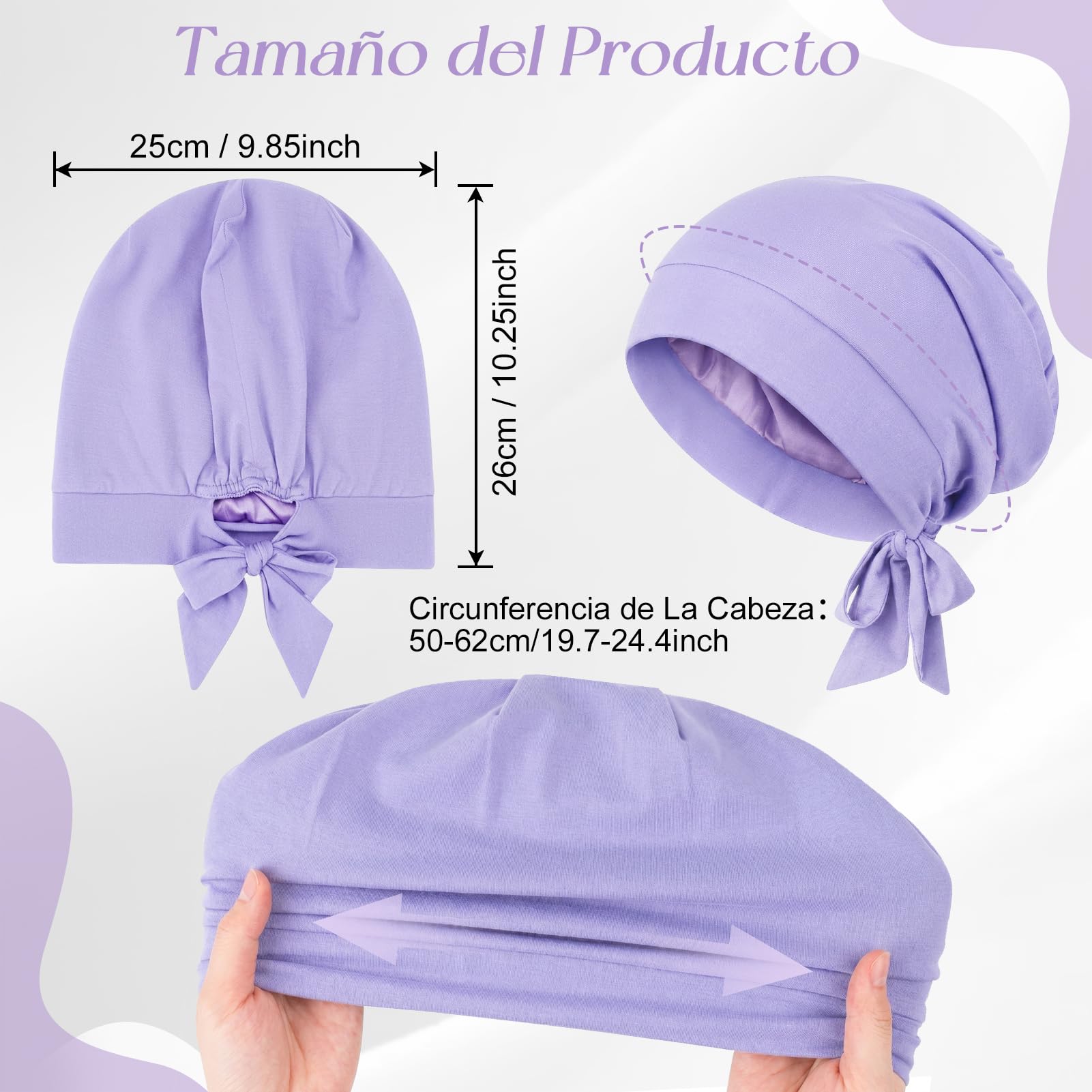 Gorro de Seda para Dormir de Fibra de Bambú, Ajustable Gorro Saten Pelo Rizado con Correas Suave Slouchy Silk Bonnet