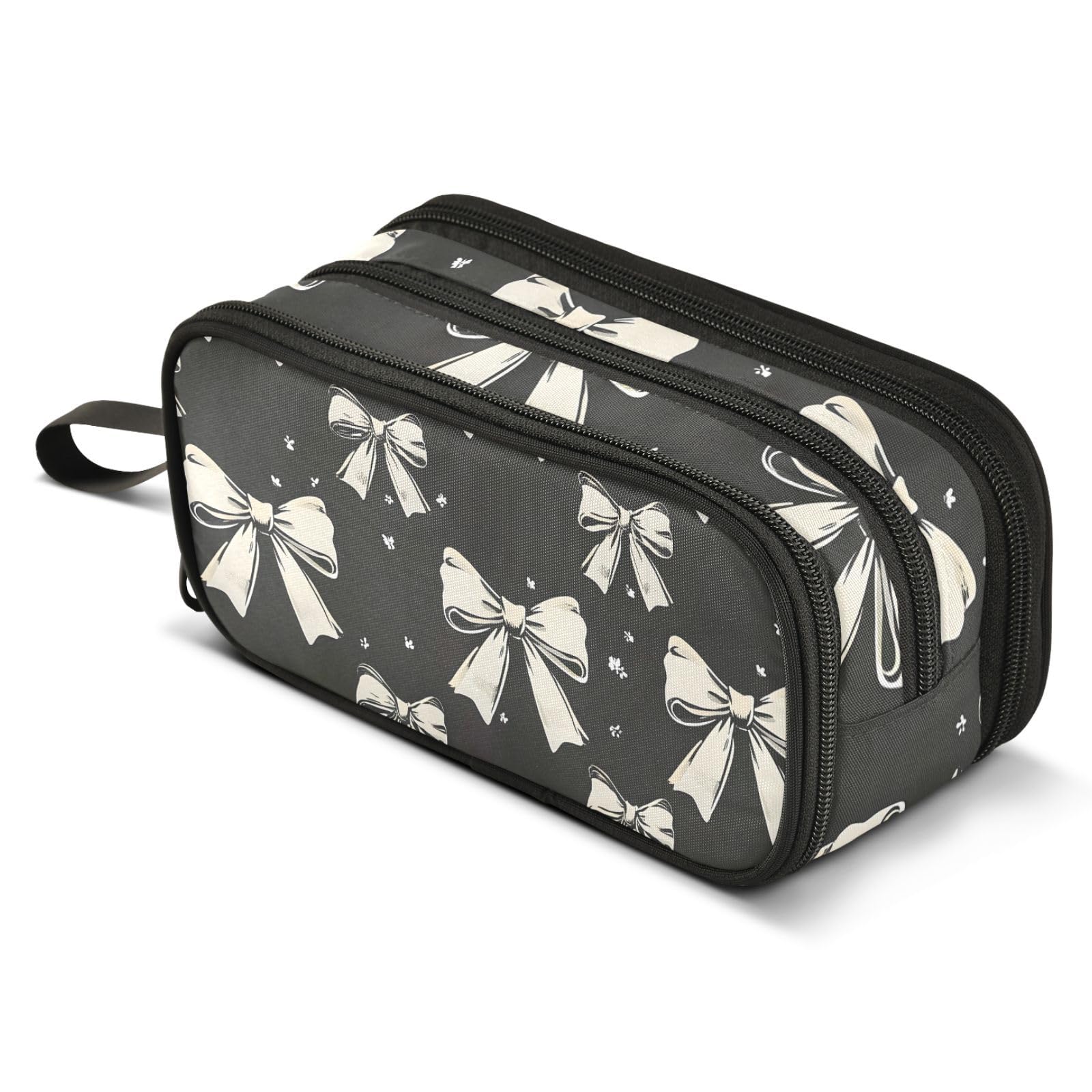 ALAZA Black White Bow Pencil Case Large Capacity Pencil Pouch with 3 Compartments Stationery Case Pen Bag for Boys Girls Kids Adults School Office