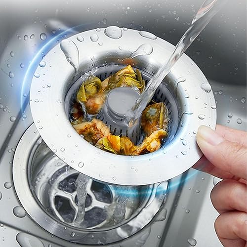Miniatura 2 de Ayuda para fregadero de acero inoxidable 3 en 1, colador de drenaje y tapón de cocina de acero inoxidable, coladores de fregadero para fregadero de