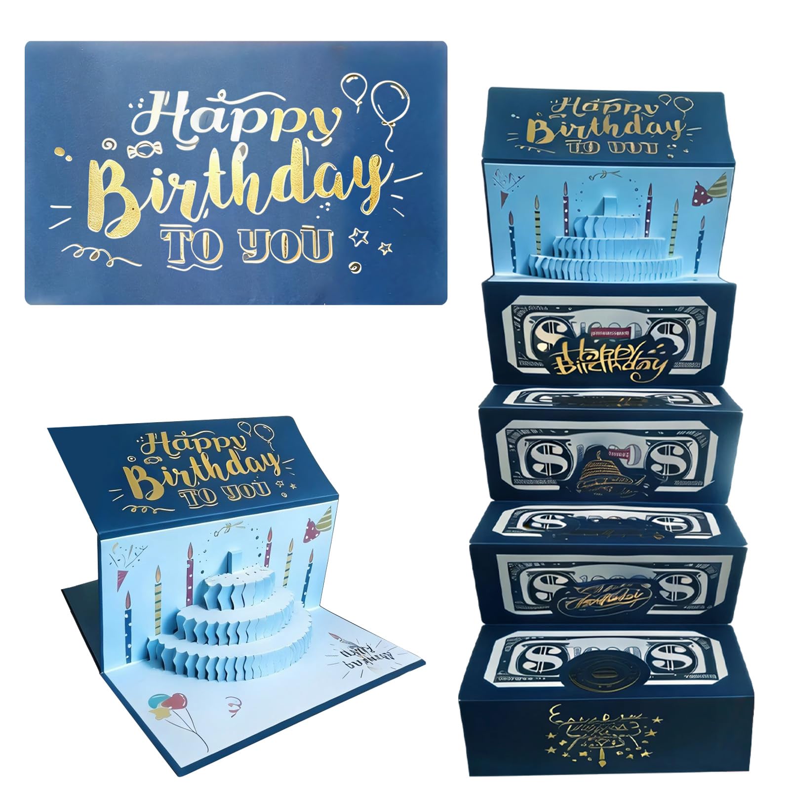 Blue 3D Money Gift Envelope with 6 Card Slots, Stickers, Ribbon & Envelope, Creative DIY Cash Wallet for Birthday, Holiday & Special Occasion Gifts