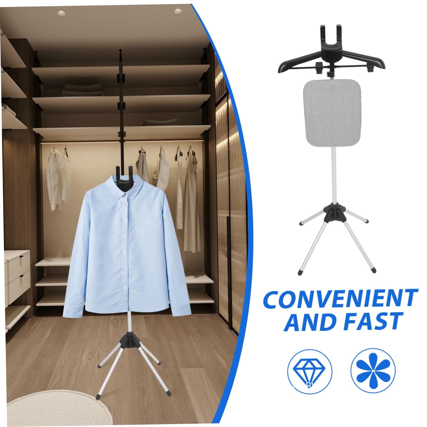 Cabilock Perchero de Vapor Plegable para Ropa Tabla de Planchar Integrada, Soporte Estable de Aleación de Aluminio y Base de Cuatro Patas, Adecuado para Planchado Vertical