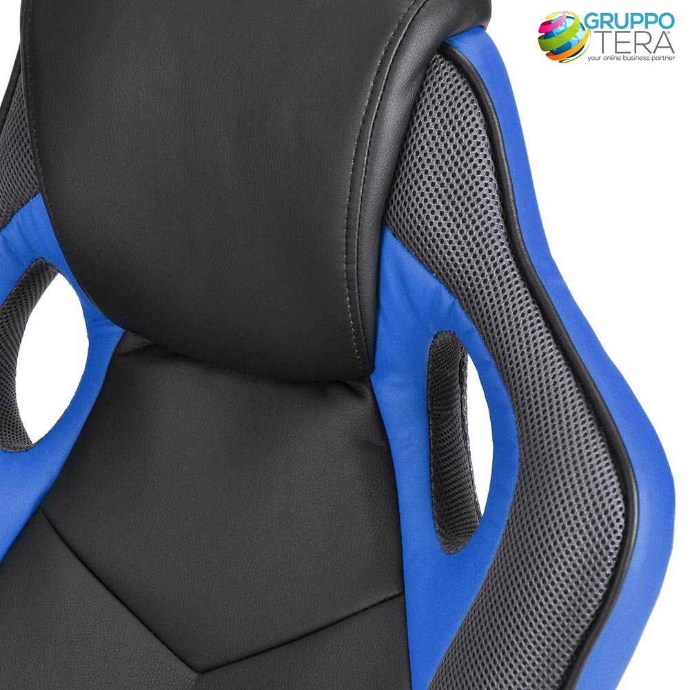 BAKAJI Sedia Gaming Poltrona da Ufficio Direzionale Ruote Girevole Sportiva Racer Direzionale Office Racing Presidenziale Casa Studio Sedia Da Scrivania Uffici Altezza Regolabile (Blu)