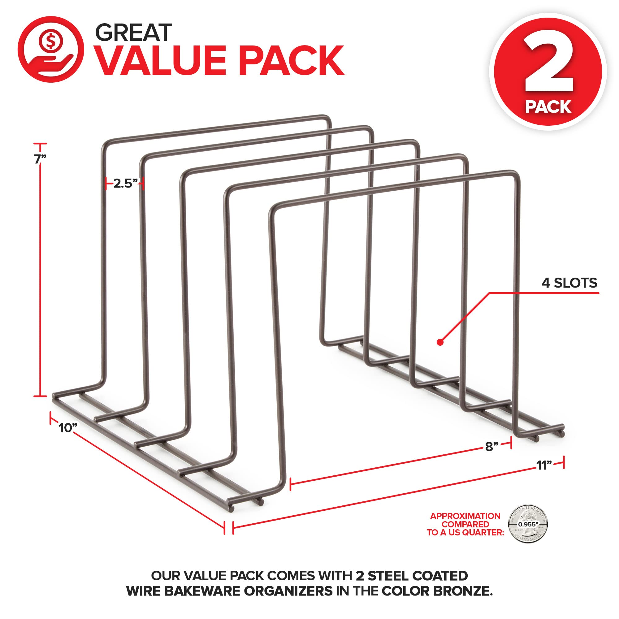 Stock Your Home Organizer do szafki kuchennej, brązowy (2 sztuki) stalowy uchwyt na blachy do pieczenia z 4 przegródkami na szafkę, organizer na naczynia do pieczenia, przegroda do desek do krojenia