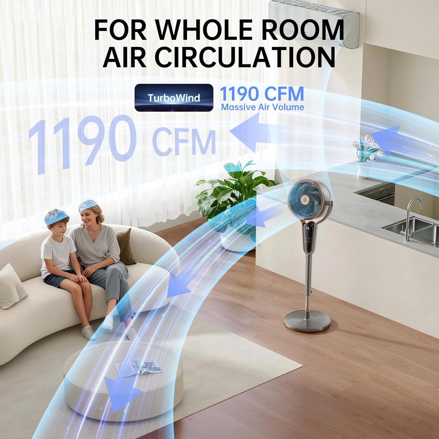 TRIANGLE Standing Fan for Bedroom, 1190CFM Pedestal Fans Oscillating with Remote, 35-43" Adjustable Floor Fan with DC Motor, 23dB Quiet, 12 Speeds, 12H Timer for Home Office- Gray