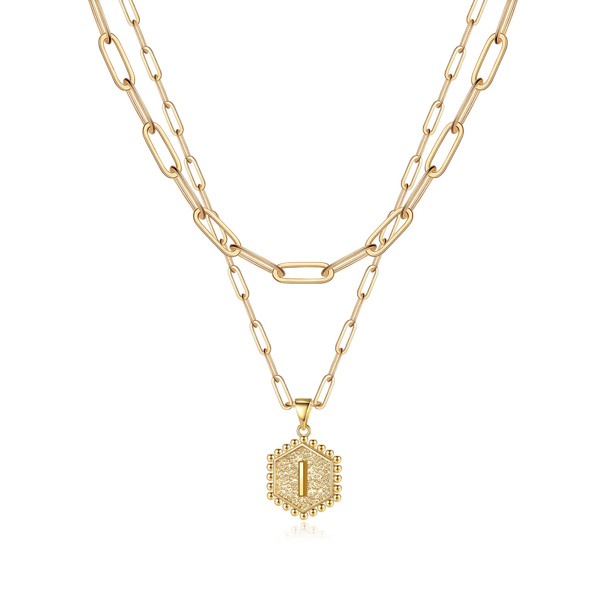 Geschichtete anfängliche goldene 14k festes über Buchstaben Halsketten Papierklick Kette Halskette Gold Schmuck Mädchen für Mutter Frauen Teen