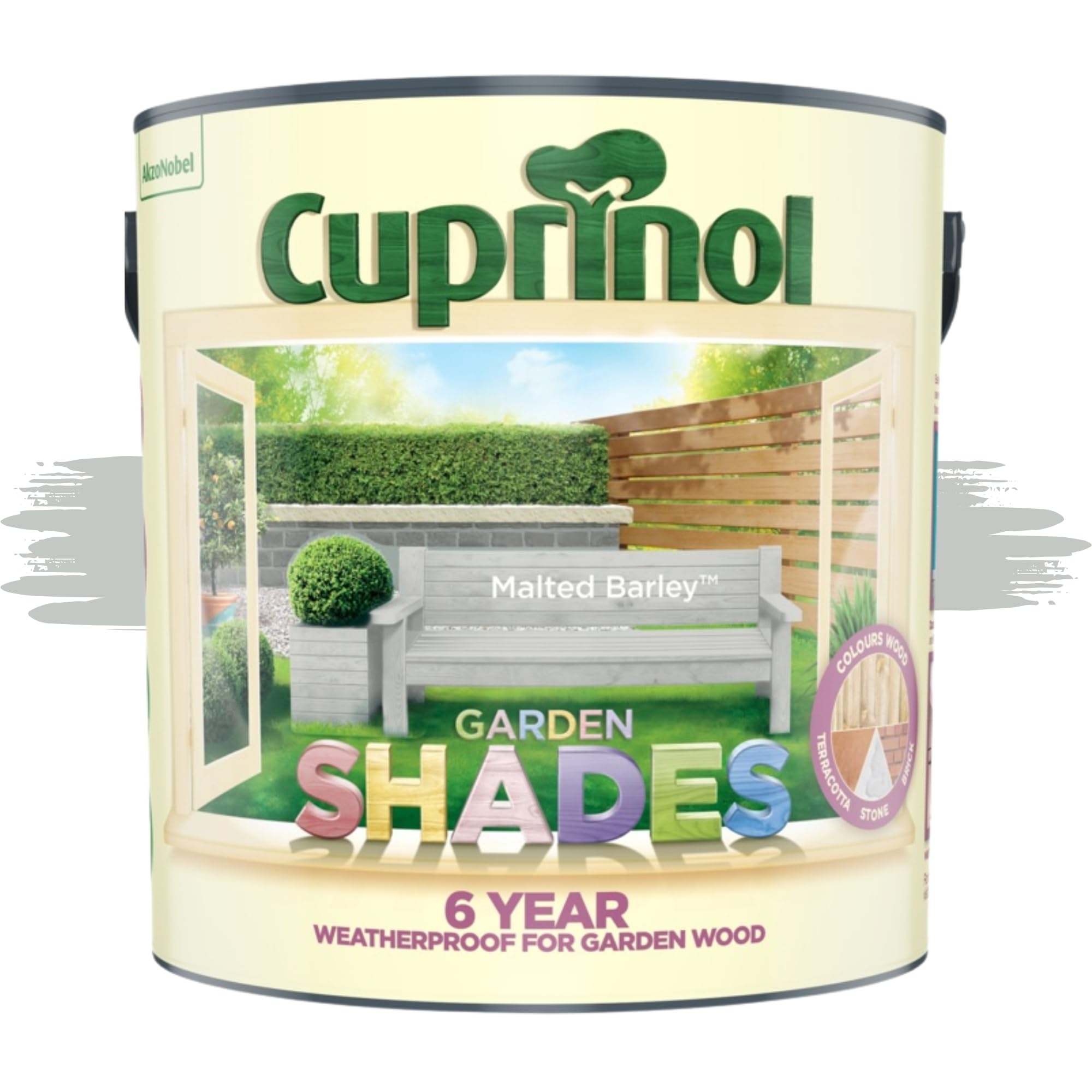 AOC24 Garden Fence Shade Paint - Exterior Wood Paint for Sheds, Fences - Water-Based, Quick Drying 1 Hour - Use on Wood, Terracotta, Stone, Brick - Outdoor Garden (Malted Barley, 2.5 Liters)