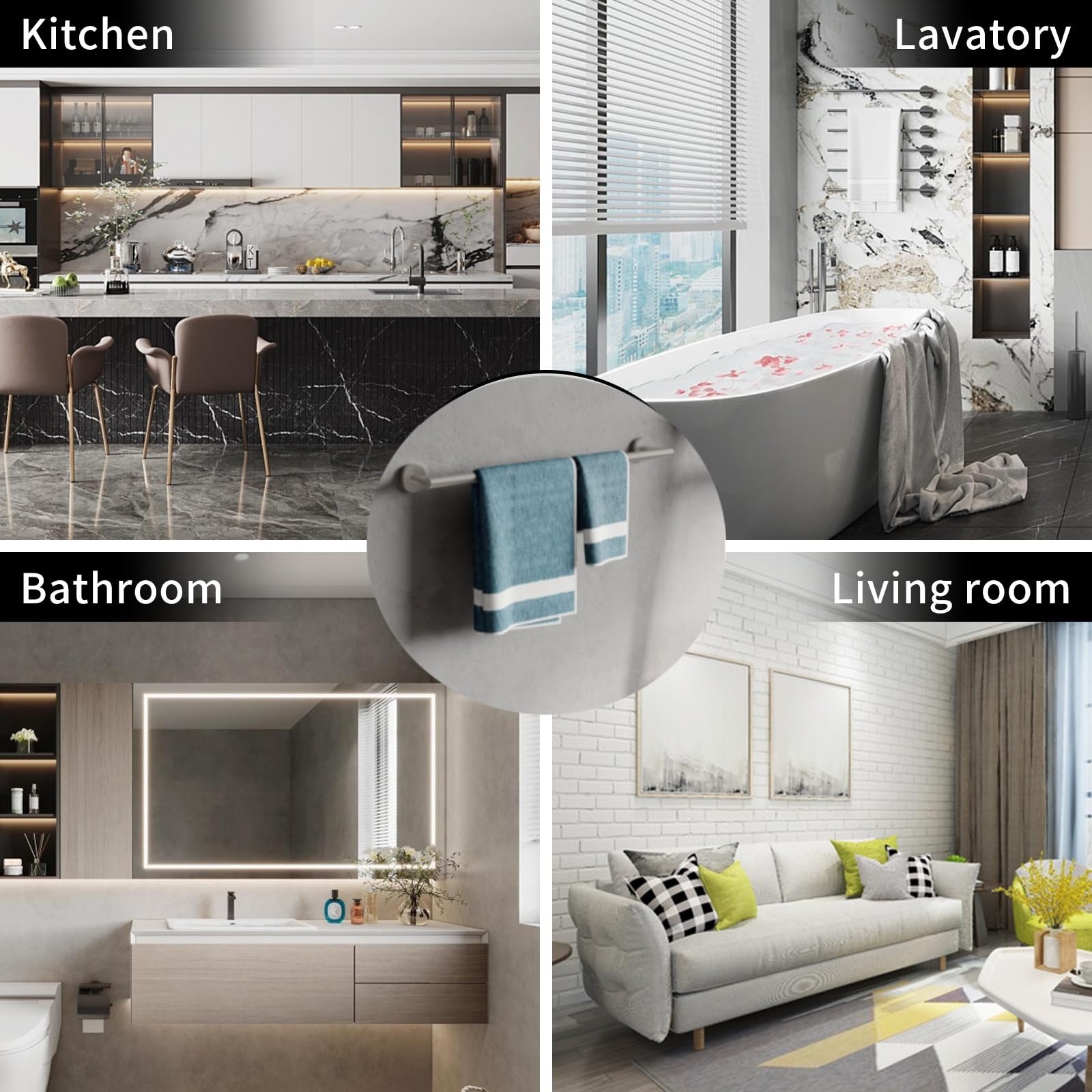 Porta Asciugamani Bagno, 5 Pezzi Set Porta Asciugamani，Acciaio Portarotolo e Gancio per Accappatoio,alloggiamenti di asciugamani per pareti di bagno montati