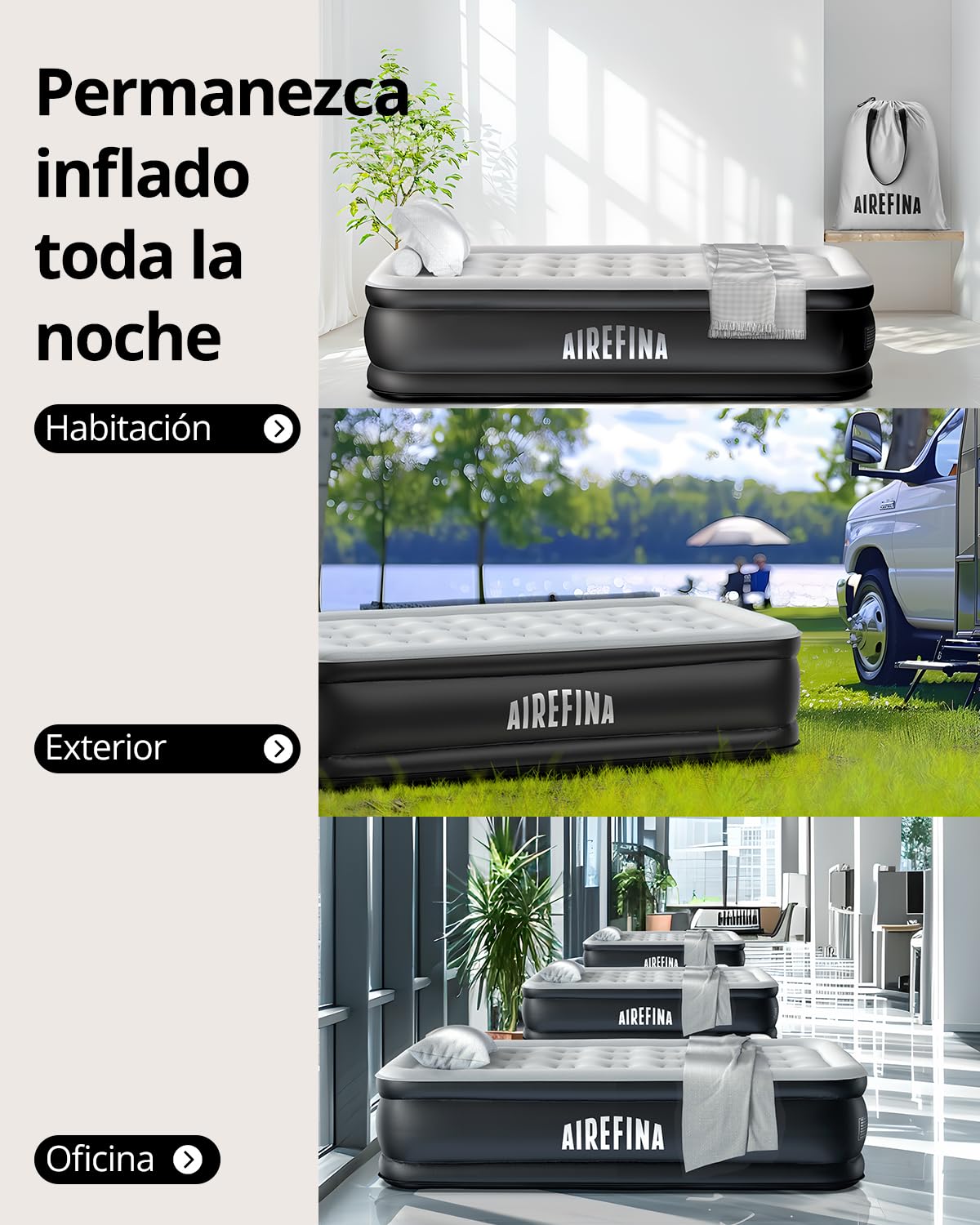Airefina Colchón Hinchable Individual con Bomba Incorporada, Colchon Hinchable Autoinflable en 3 Minutos, Colchon Inflable Portátil, Invitados o Uso en Casa, -99 × 190 × 46cm,Peso máximo:295KG