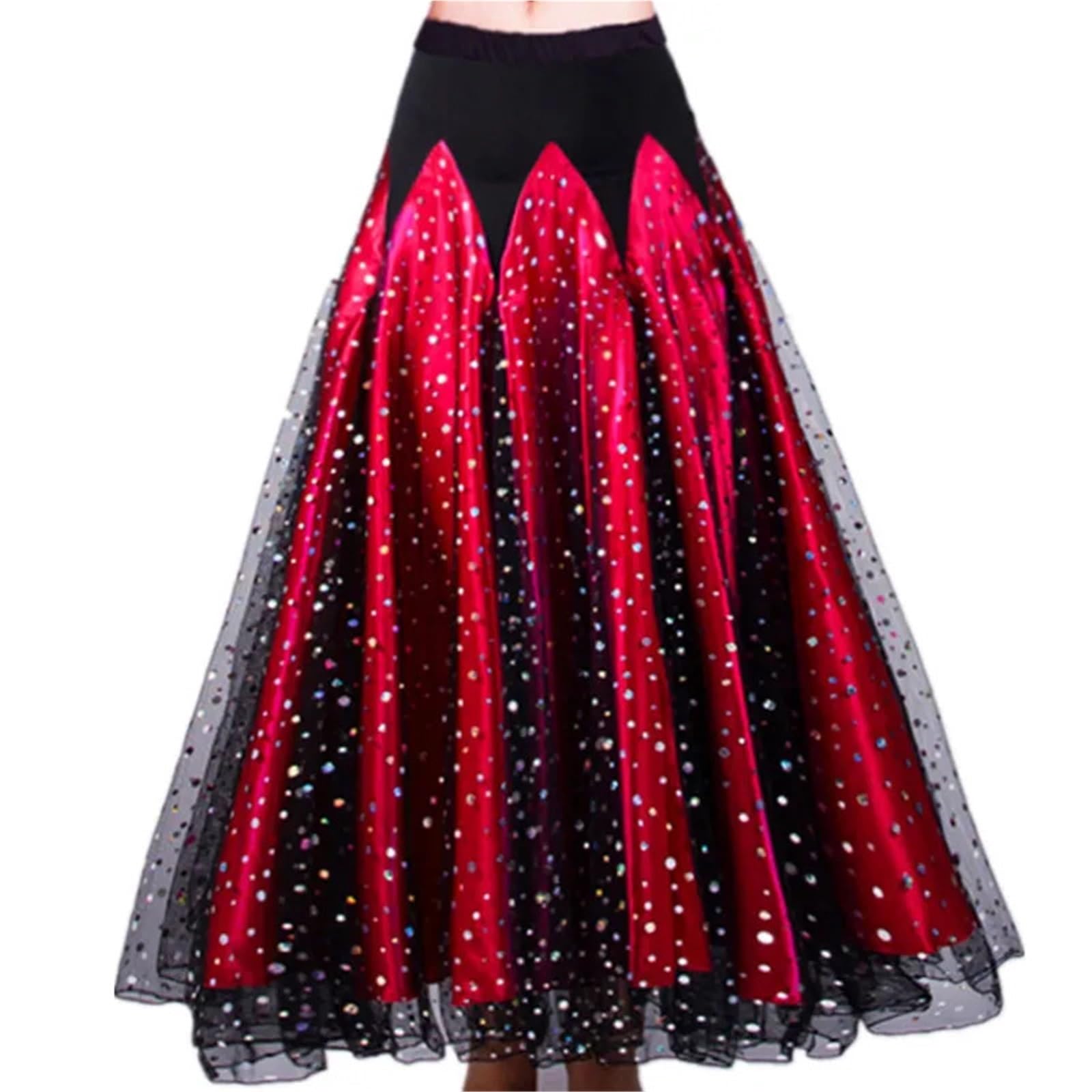 Falda Flamenca Mujer Falda de baile moderna 720 grados for mujer, vestido largo con lentejuelas for práctica salón vals