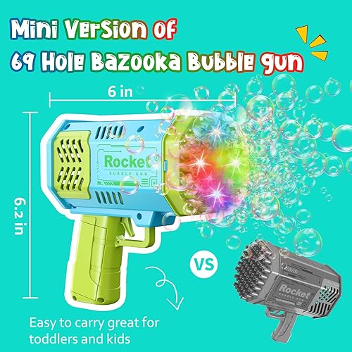 Miniatura 3 de Paquete de 2 mini pistolas de burbujas para niños pequeños, 40 agujeros para hacer burbujas con luces, más de 4000 burbujas por minuto, juguetes de