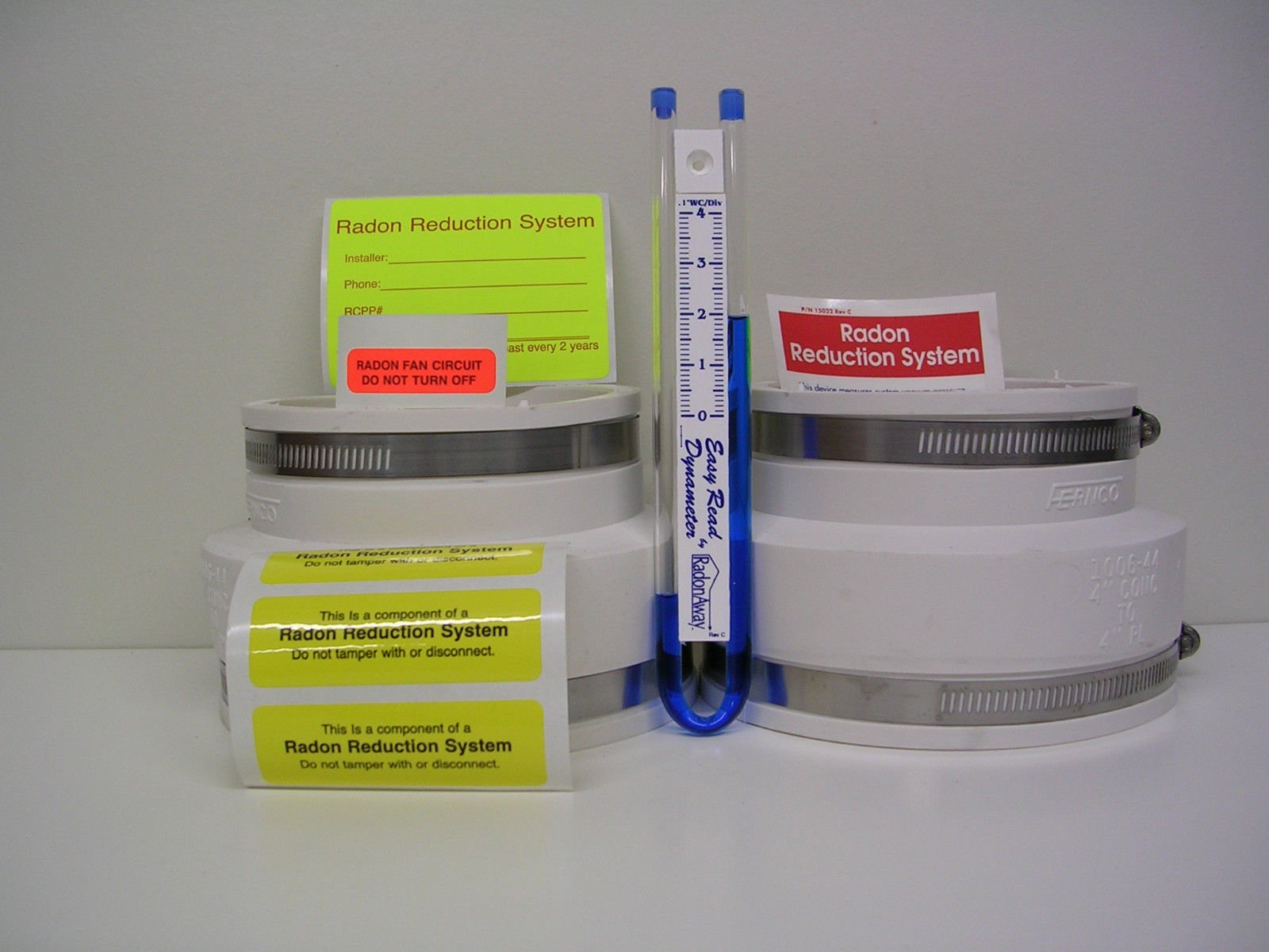 Radon Fan Installation Kit (Rubber couplings, manometer and system labels) (4x6, White)