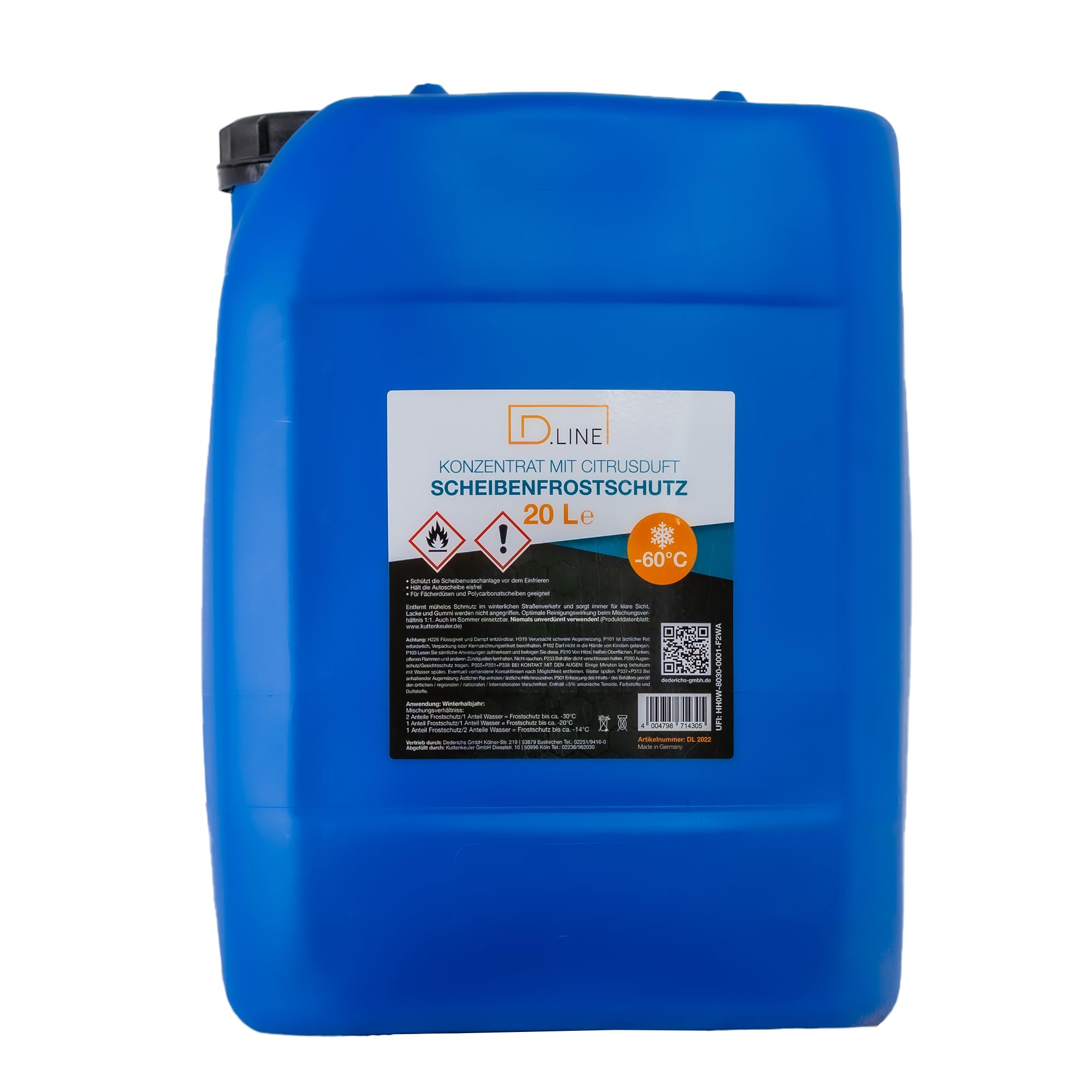 D.LINE Scheibenfrostschutz Konzentrat -60°C, 20 Liter Kanister | Citrusduft