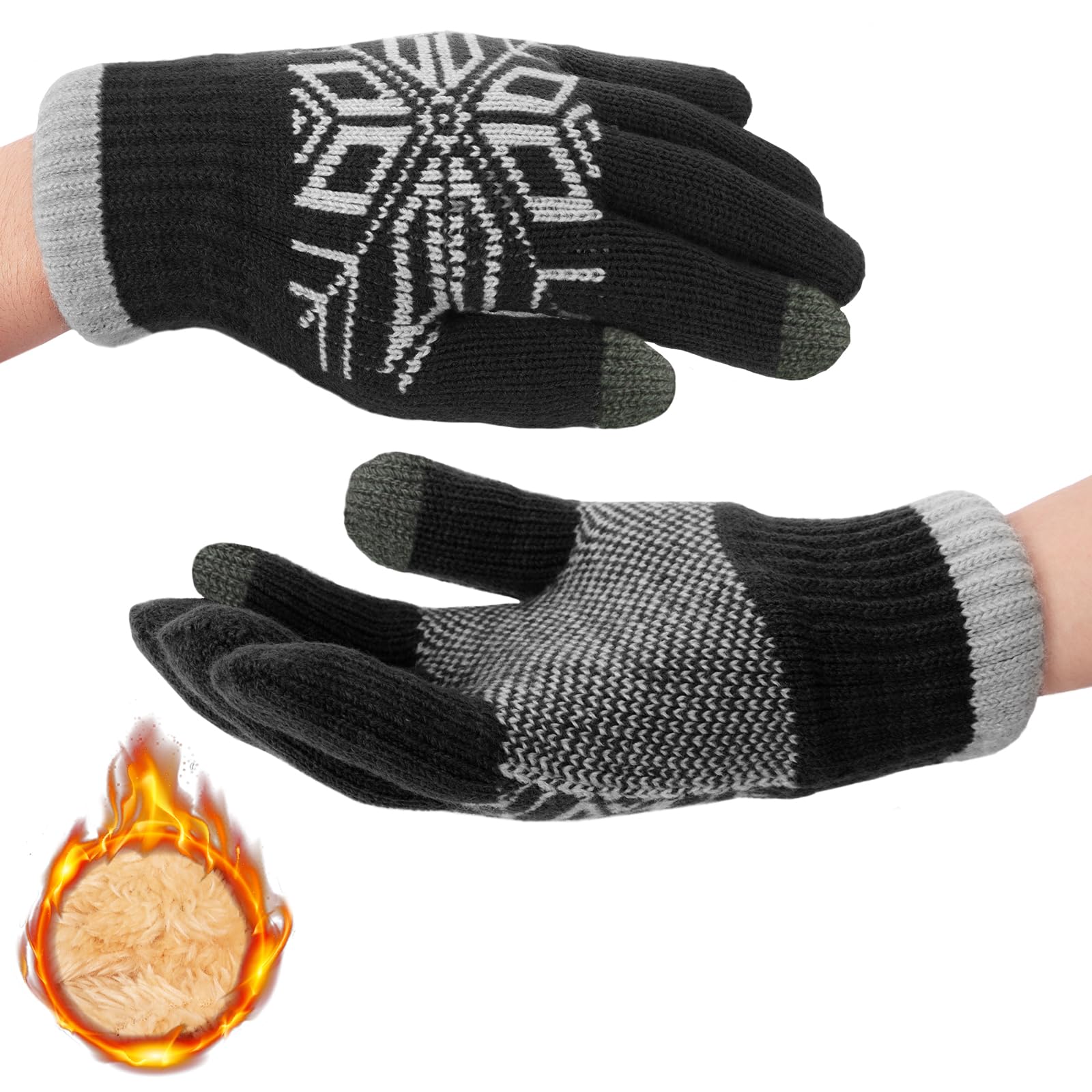 Minicoco 1 Pcs Christmas Winter TouchScreen Gloves-Heat Holders for Women, Warm Women's Mittens, Christmas Gloves with Soft Knit Lining and Elastic Cuff