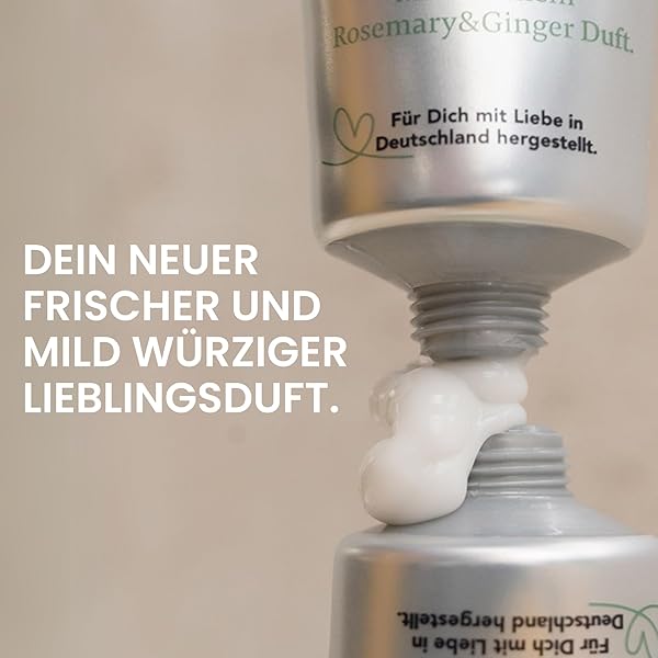 Jean & Len Sehr geile Handcreme Rosemary & Ginger, mit Urea, Handpflege für trockene und rissige Hände, spendet Feuchtigkeit und pflegt intensiv, ohne Parabene & Silikone, Handcreme Tube, vegan, 75 ml - 4