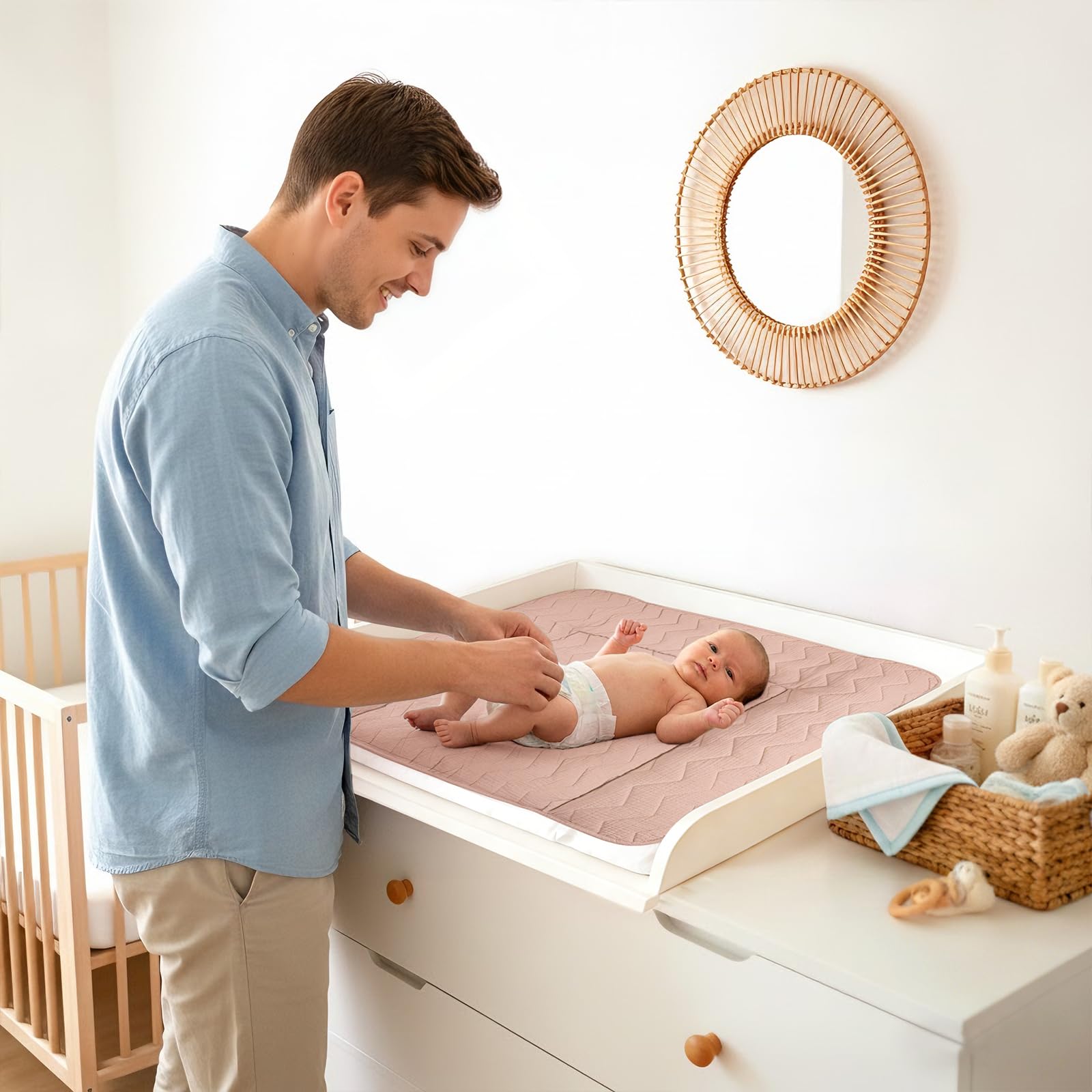 lulumoon Housse de matelas à langer pour matelas à langer 75 x 85 cm : mousseline de coton avec grande capacité d'absorption - Dos anti-fuite - Matelas à langer lavable pour bébé