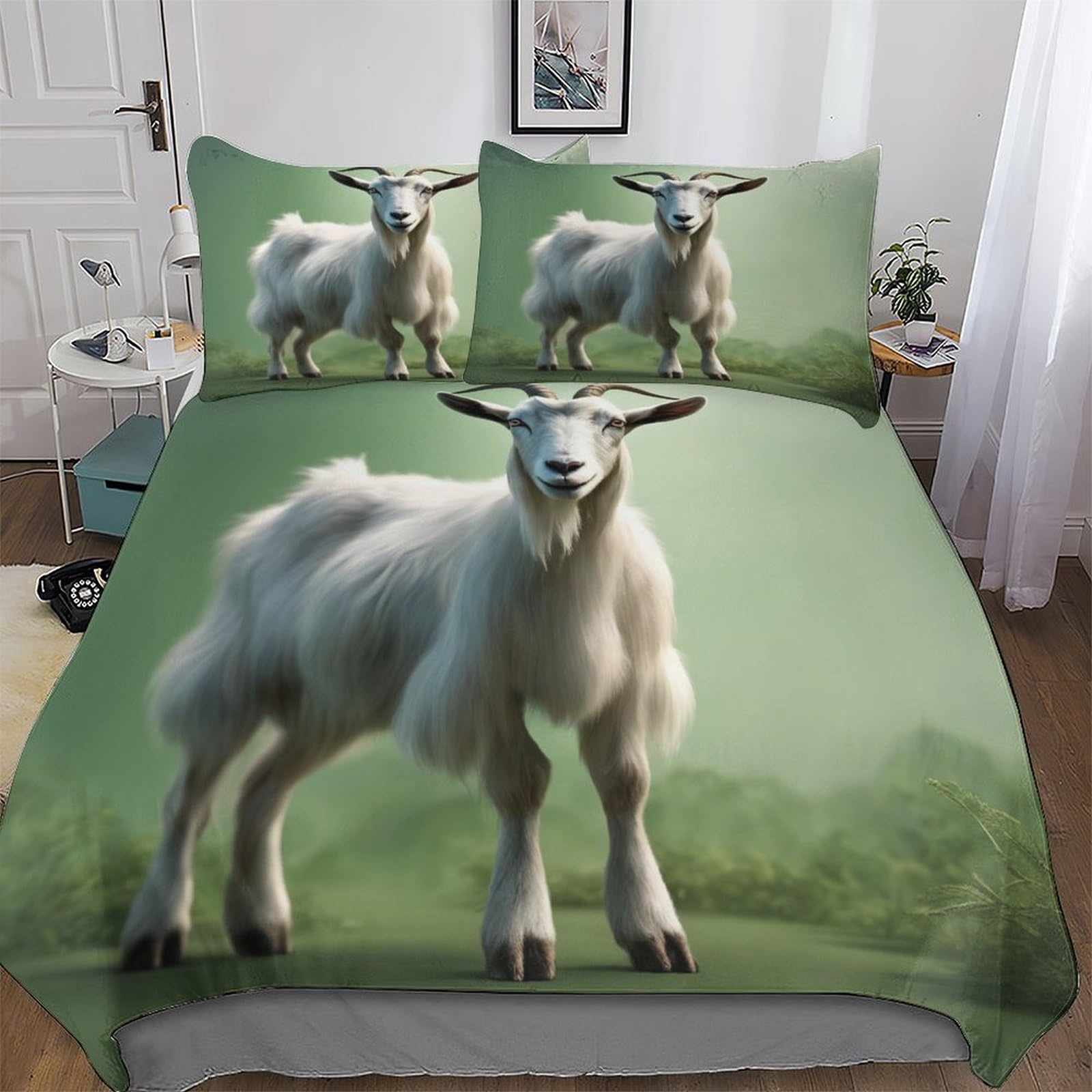 Housse de couette chèvre parure de lit 3 pièces microfibre enfants adultes 220x240cm