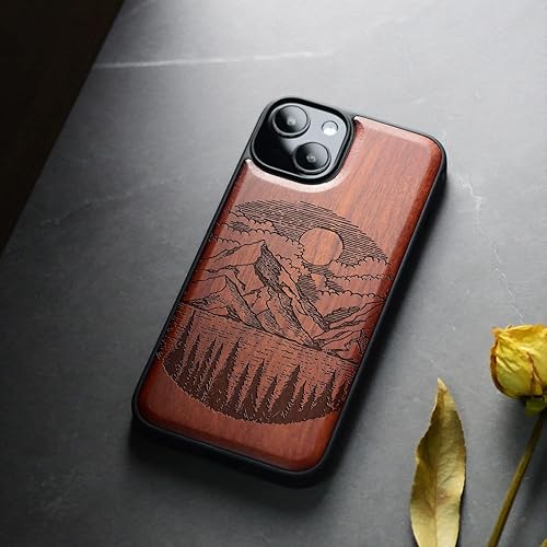 Miniatura 12 de Carveit Funda magnética de madera para iPhone 14 [madera natural y TPU suave negro] Funda protectora de madera única y elegante a prueba de golpes