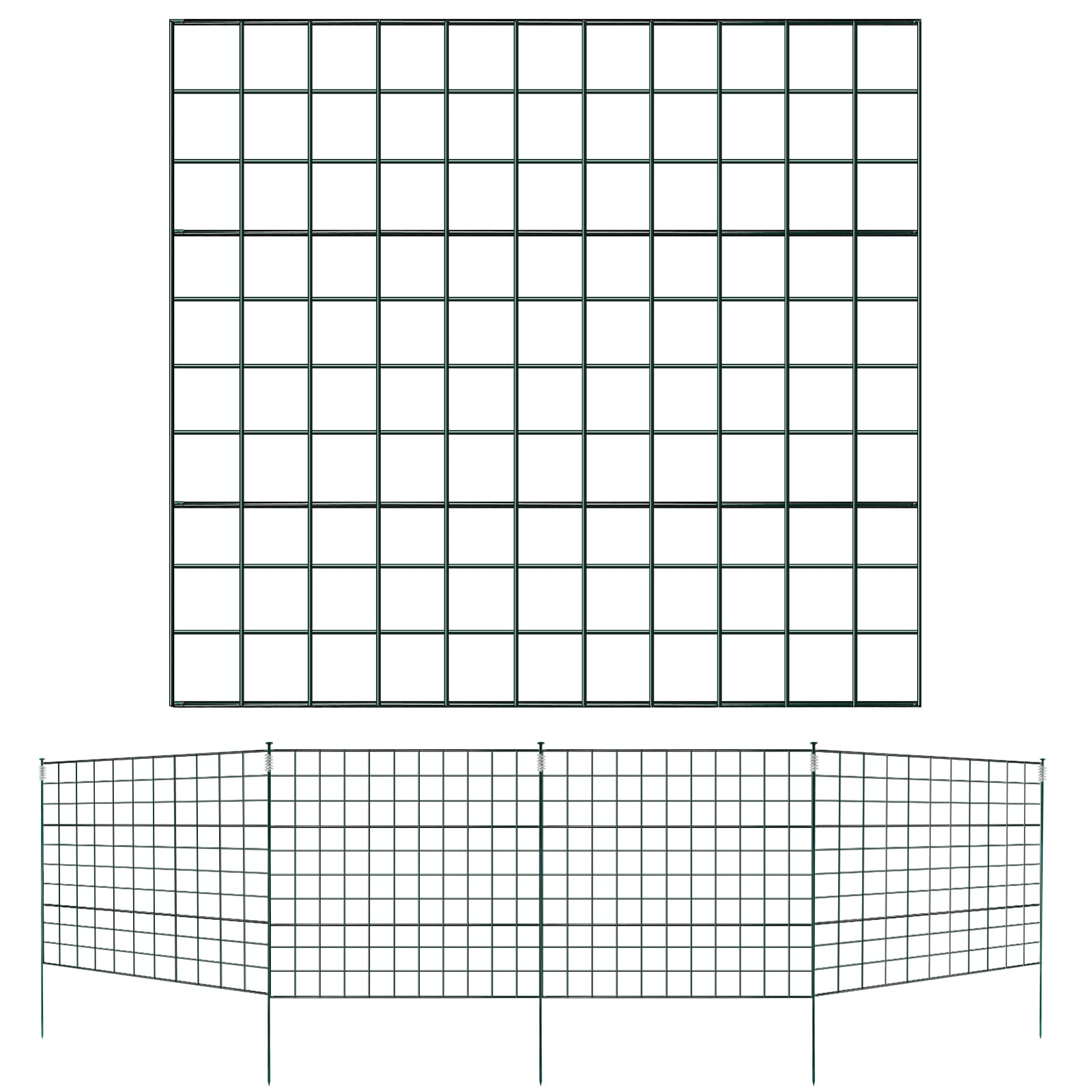 SWANEW Teichzaun,steckzaun,Gartenzaun Metall,Freigehege,Zaun,Gitterzaun,gehege kaninchen,zaun für hunde, Zaun Teich 22tlg 10 Zaunelemente und 12 Befestigungsstäben (Oberbogen)