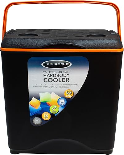 Leisure Quip Hardbody Cooler Box with Handle, 28 Liter Capacity, Black/Orange