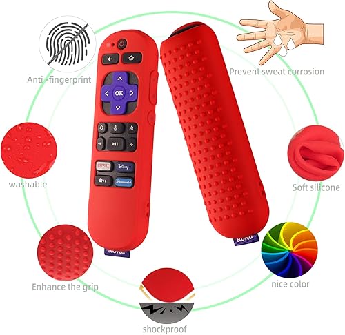 Miniatura 3 de Funda de silicona para Roku Express 4K+ Voice Remote RCA1R, Roku Voice Remote Cover Roku Streaming Stick 4K Funda de silicona con cordón (rojo)