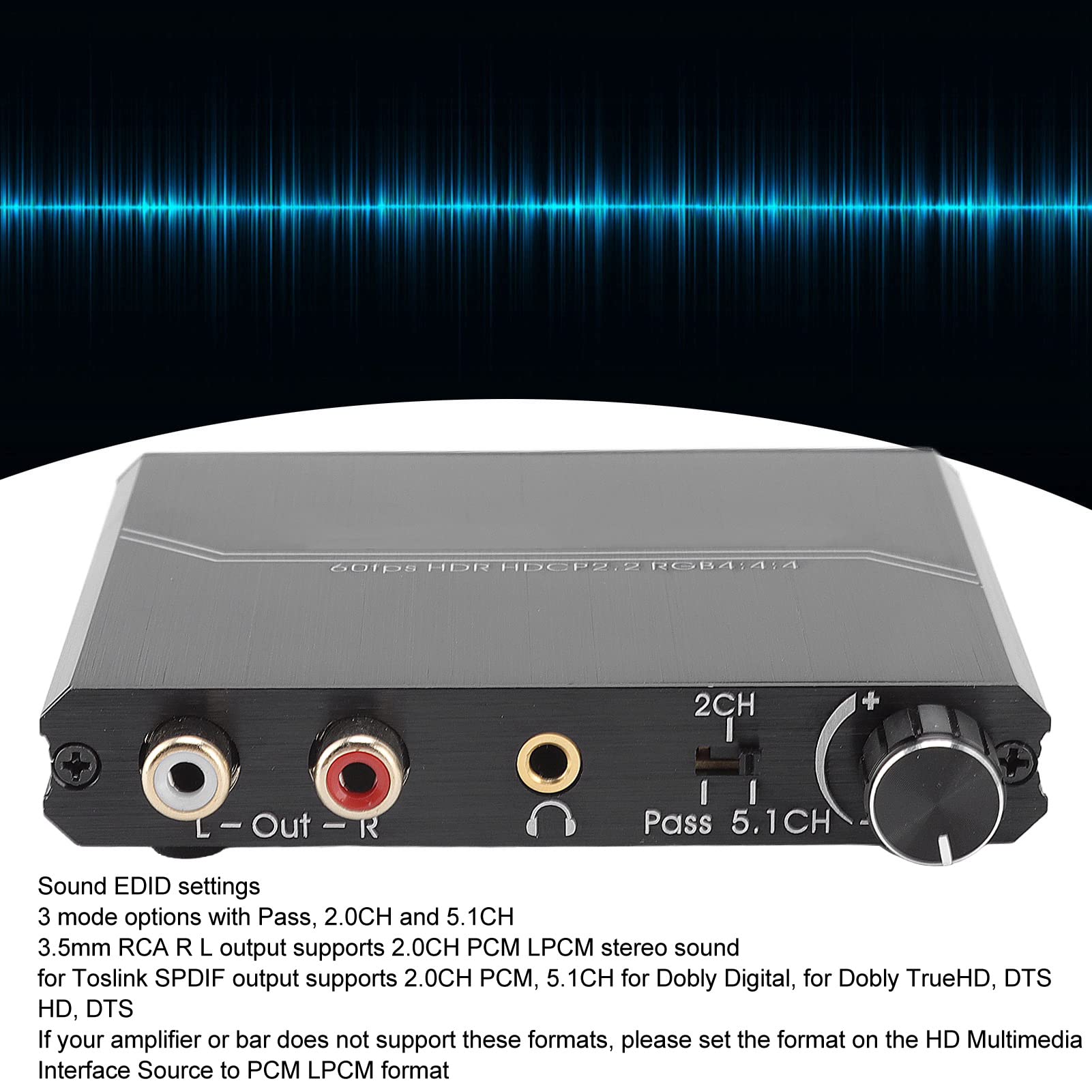 Annadue Divisor de Extractor de Audio HDMI 4K 60 Hz, Interfaz Multimedia HD Soporte de Extractor HDMI HDCP 2.2, RGB 4:4:4, 18 Gbps HDR, Convertidor de Audio HDMI Estéreo para Reproductor