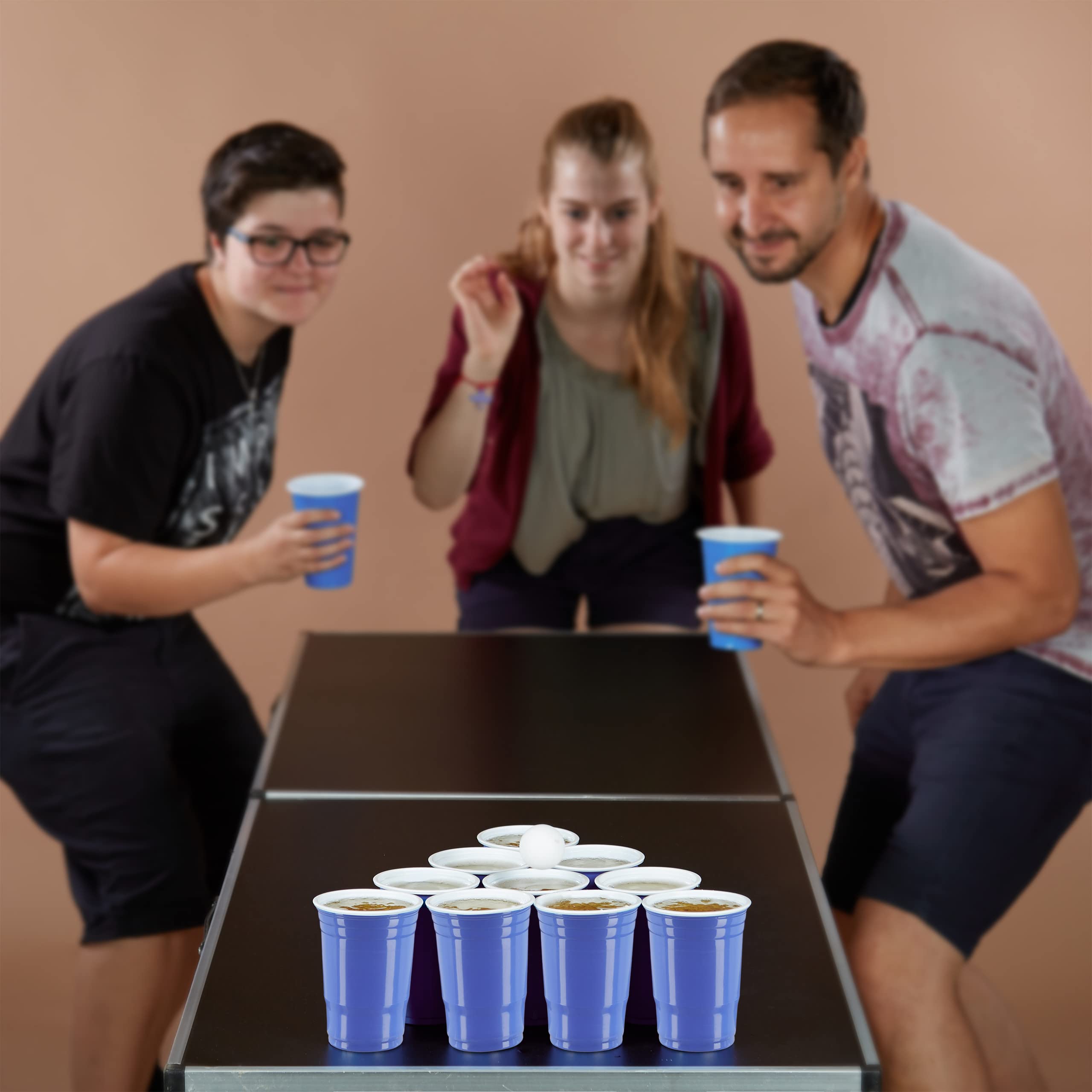 Relaxdays, niebieski kubek do piwa Beer Pong, 50 sztuk, stabilne, plastikowe kubki, kubki imprezowe 16 uncji, kubki do picia Softdrinks i piwo, tworzywo sztuczne, 8,5 cm