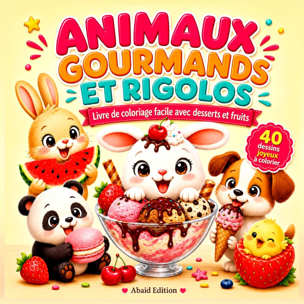 Animaux Gourmands et Rigolos: Livre de coloriage facile avec desserts et fruits