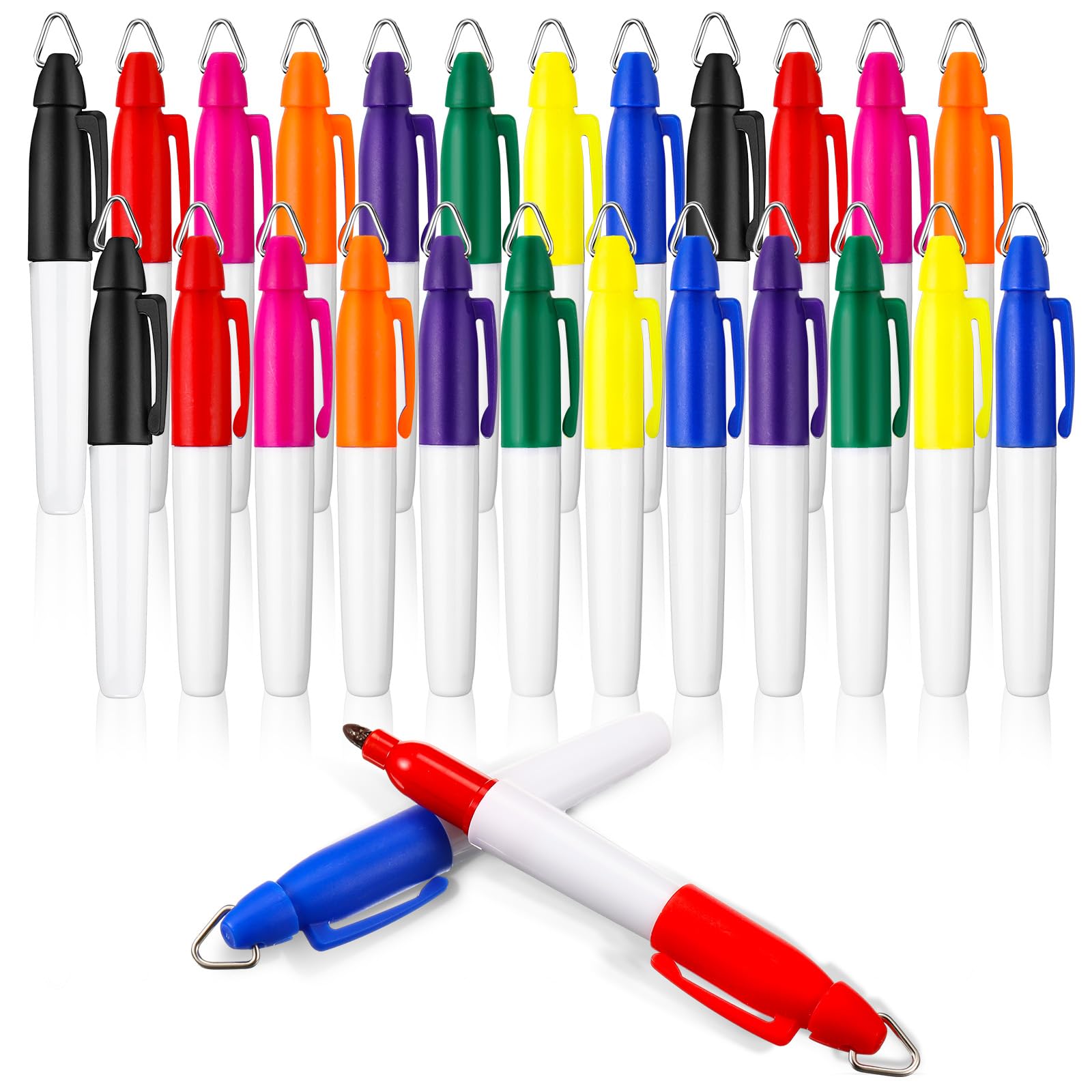 24 Pieces Mini Permanent Markers with Golf Keychain Clips for Nurses Badge Medium Point Ink Pens for Office School Nurses Supplies Outdoor Activities
