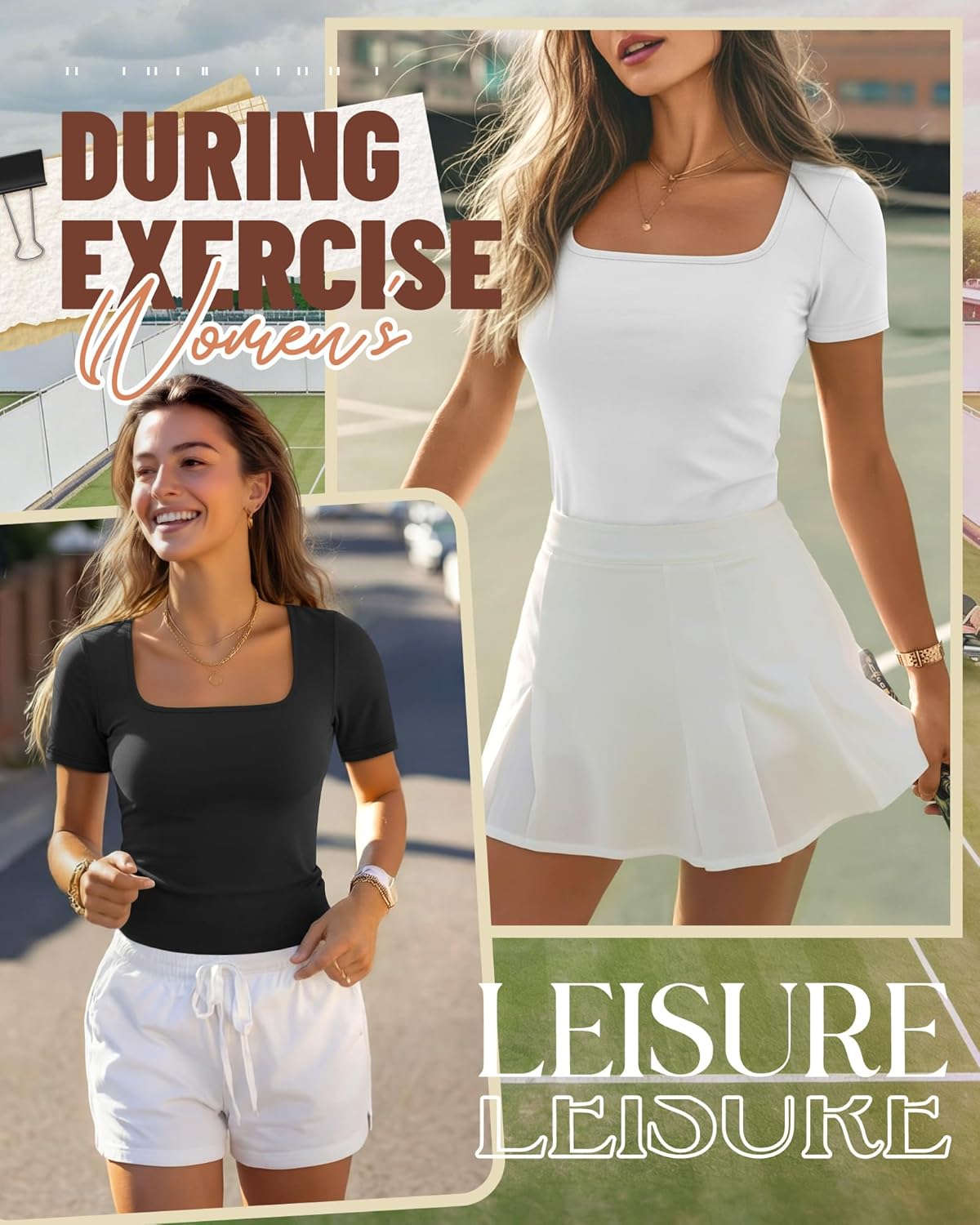 Ficerd 3 Pack Women's Square Neck Shirts, Short Sleeve Slim Fit Tops Scoop Neck Summer Casual Basic T-Shirts Tee - Image 5