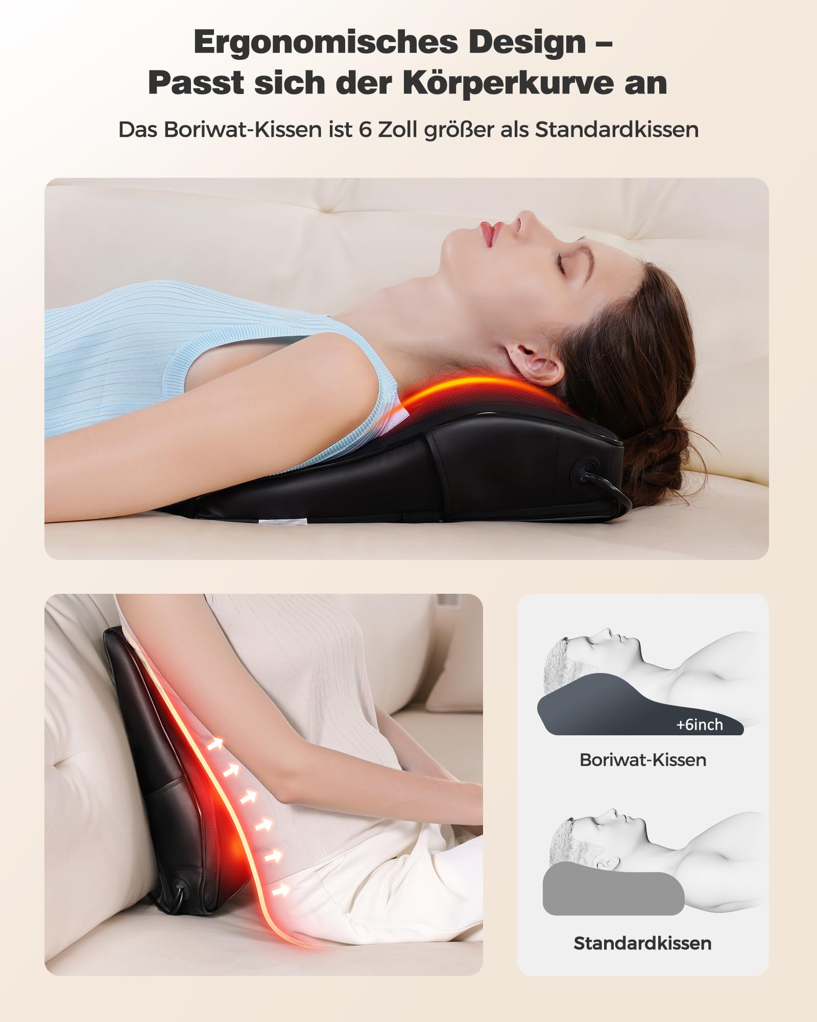 Boriwat Nackenmassagegerät mit Wärme, Shiatsu Massagegerät 3D Knet Rückenmassagegerät, Massagekissen für Nacken, Schulter Rückenschmerzen, Geschenke für Frauen Männer Papa Mama