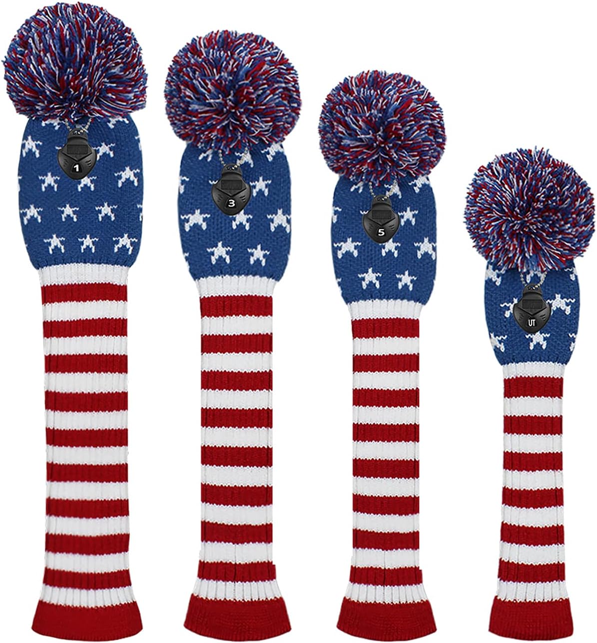 Scott Edward Knitted Golf Head Covers 4PCS Handmade Fit Well for Driver and Fairway Woods with Long Neck Pom Pom Golf Club Headcovers Set