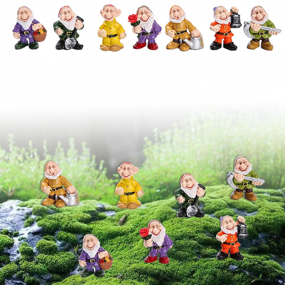 7Pcs Gnomos Jardin Exterior, Estatua de Gnomo de Jardín, Figuras de Resina, Decoración de Césped de Jardín, Estatua de Bonsái de Jardín para Interior o Exterior